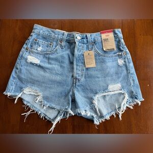 Levi's Women 501xx High Rise Light Blue Denim Distressed Jean Shorts W28 New NWT